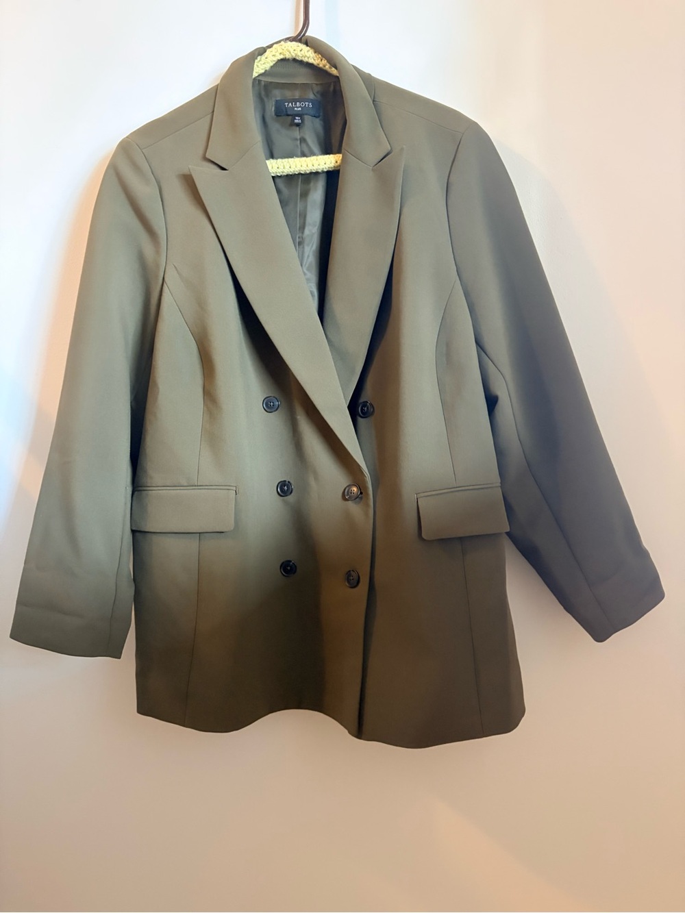 Talbots Olive Green Relaxed Double-Breasted Blazer